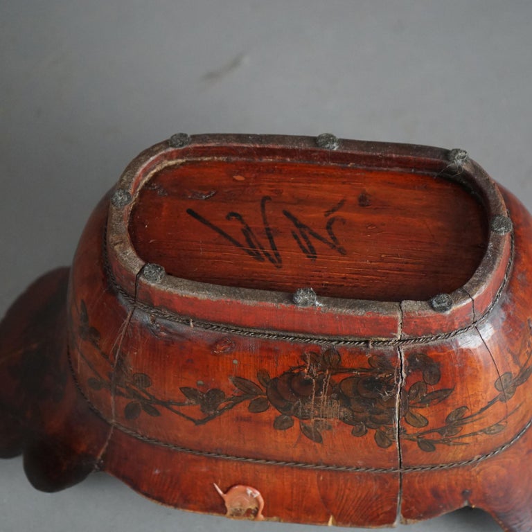 Antique Chinese Figural & Polychromed Wooden Basket Circa 1920