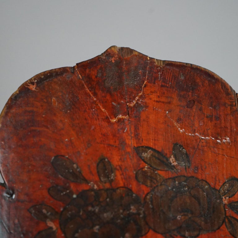 Antique Chinese Figural & Polychromed Wooden Basket Circa 1920