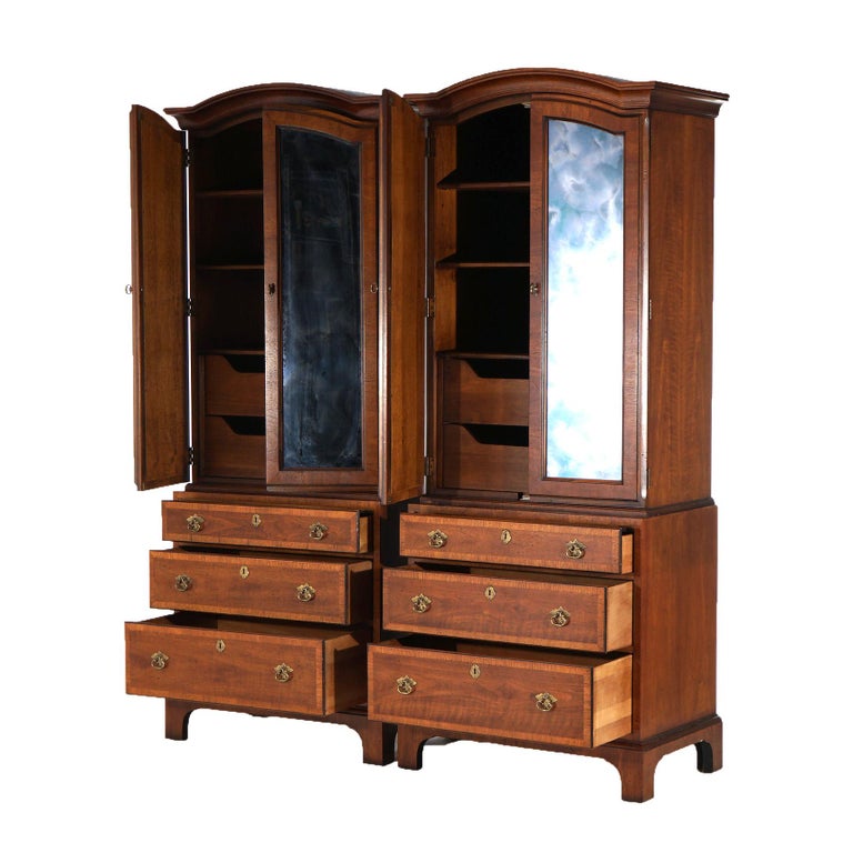 Pair of Henredon Mahogany Armoires with Graduated Drawers 20thC