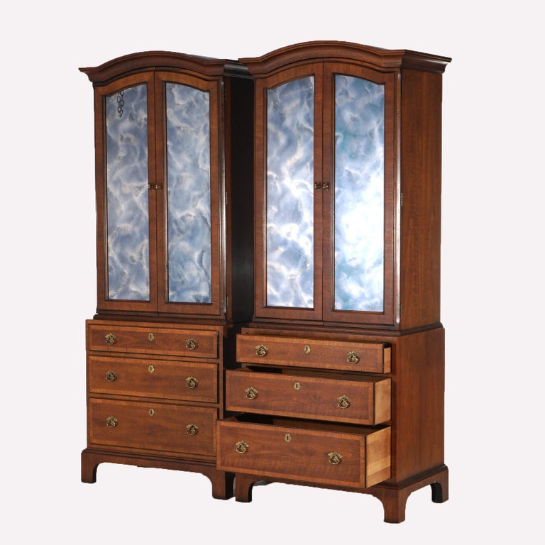 Pair of Henredon Mahogany Armoires with Graduated Drawers 20thC
