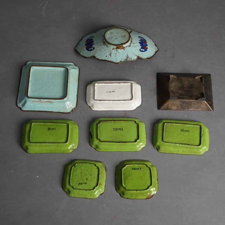 Nine Antique Chinese Cloisonne Enameled Saucers C1920