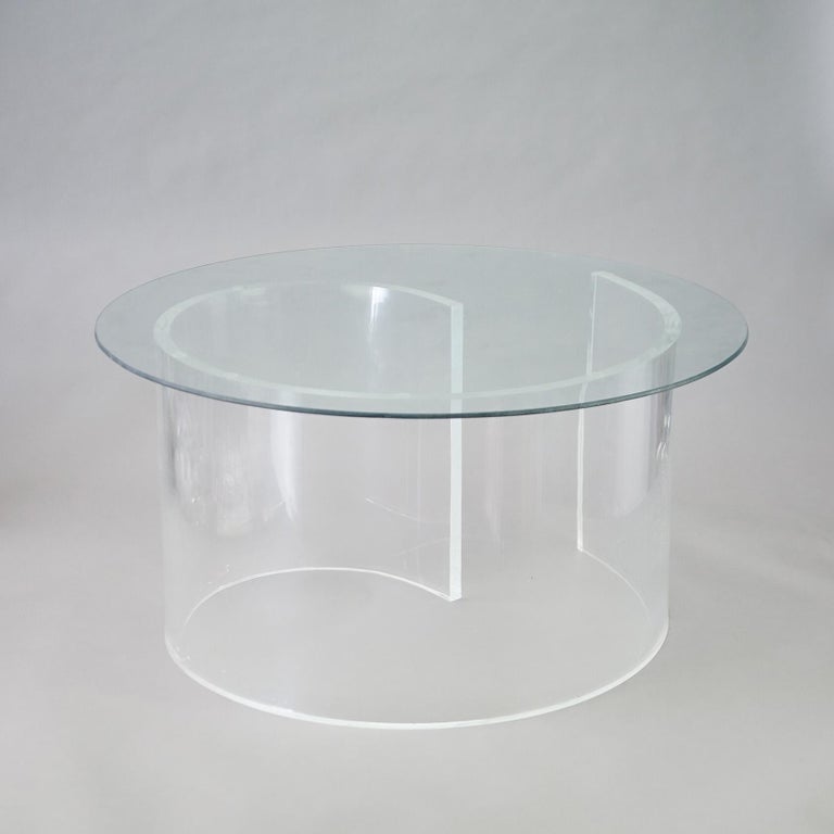 Mid Century Modern Glass Top Side Stand with Acrylic Scroll Form Base 20thC