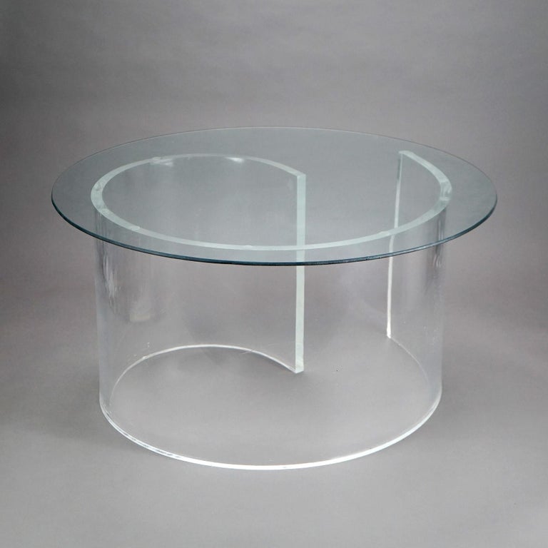 Mid Century Modern Glass Top Side Stand with Acrylic Scroll Form Base 20thC