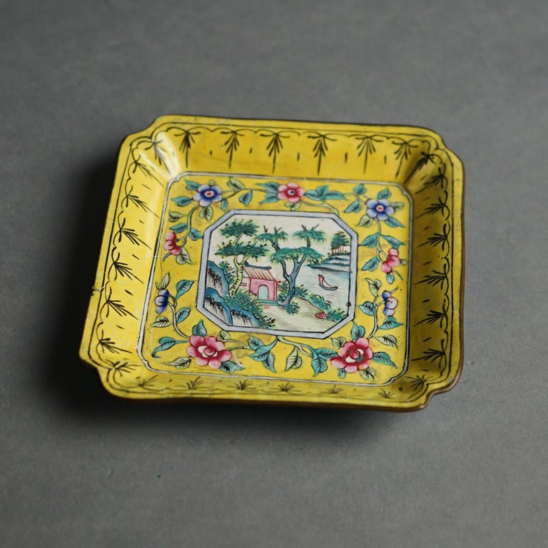 Nine Antique Chinese Cloisonne Enameled Saucers C1920
