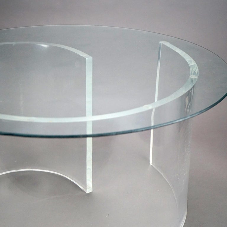 Mid Century Modern Glass Top Side Stand with Acrylic Scroll Form Base 20thC