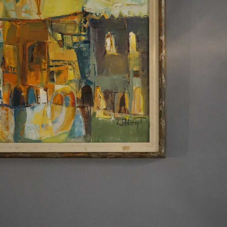 Mid Century Modern Oil On Canvas “Venitian Night” By D. Hoyt Mid 20thC