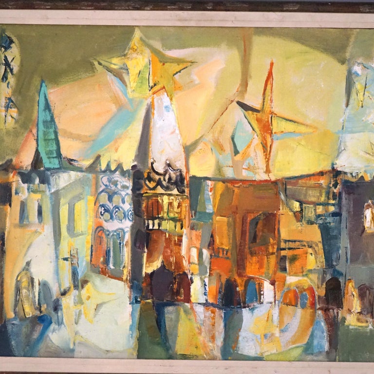 Mid Century Modern Oil On Canvas “Venitian Night” By D. Hoyt Mid 20thC