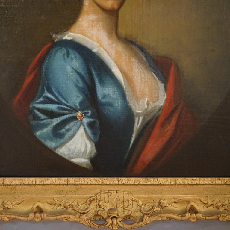 Large Antique 18thC Portrait Painting by Thomas Beach in Giltwood Frame