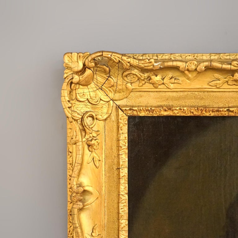 Large Antique 18thC Portrait Painting by Thomas Beach in Giltwood Frame