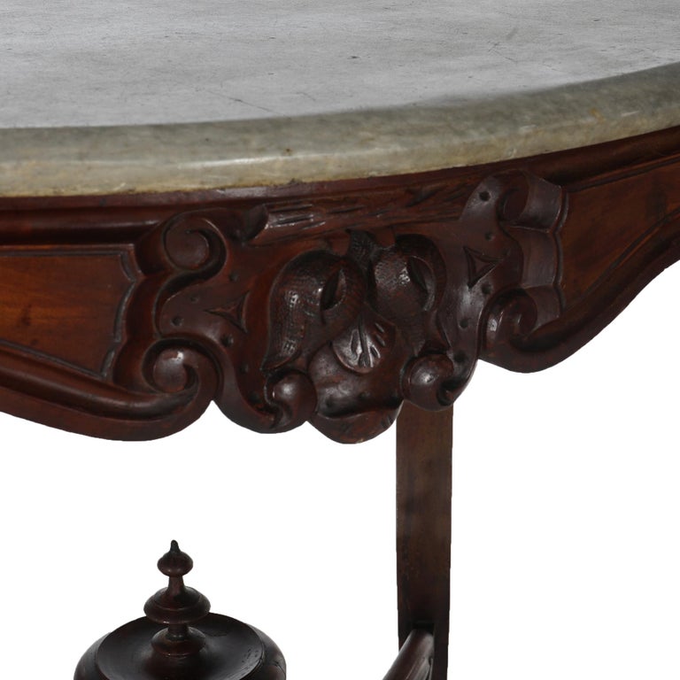 Antique Victorian Rococo Carved Walnut & Marble Top Parlor Table C1800