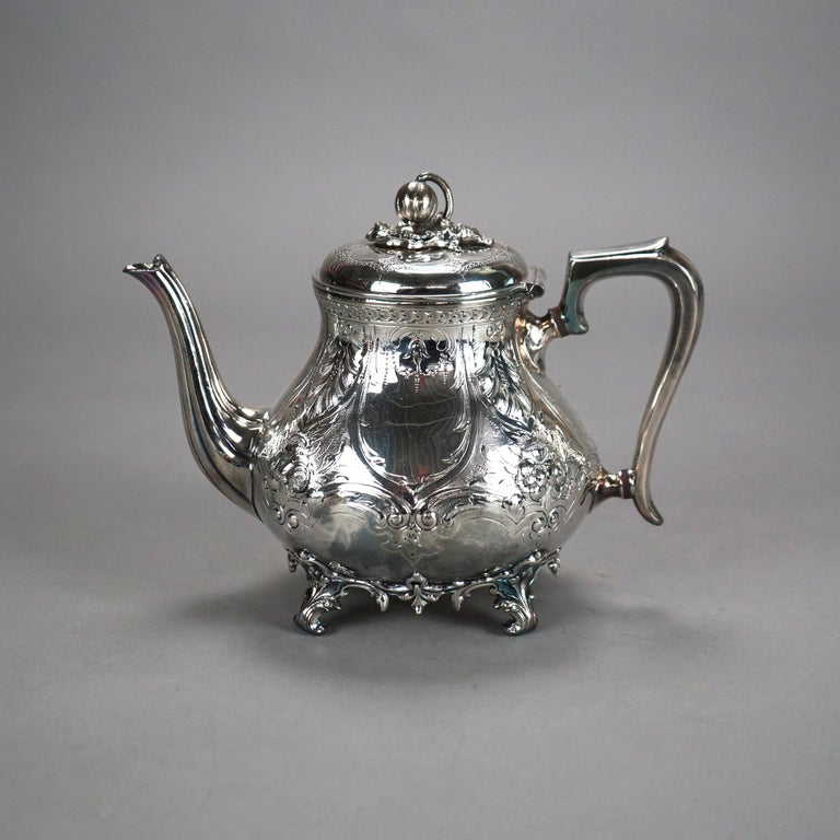 Two Piece Antique Footed Silver Plated Tea Set C1890