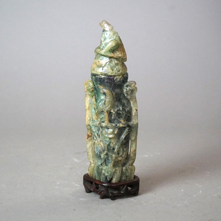 Antique Asian Carved Jade Soapstone Sculpture with Birds C1890