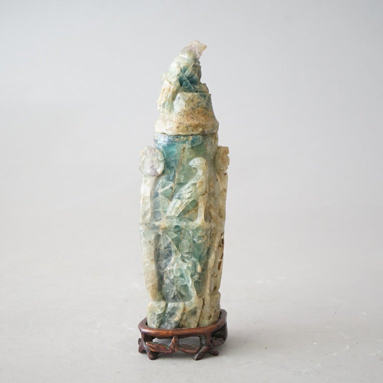 Antique Asian Carved Jade Soapstone Sculpture with Birds C1890