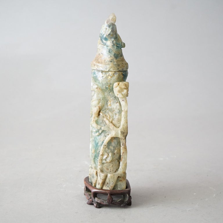 Antique Asian Carved Jade Soapstone Sculpture with Birds C1890