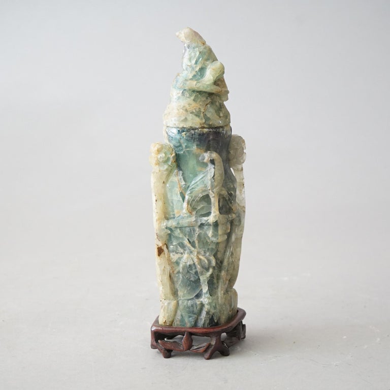 Antique Asian Carved Jade Soapstone Sculpture with Birds C1890