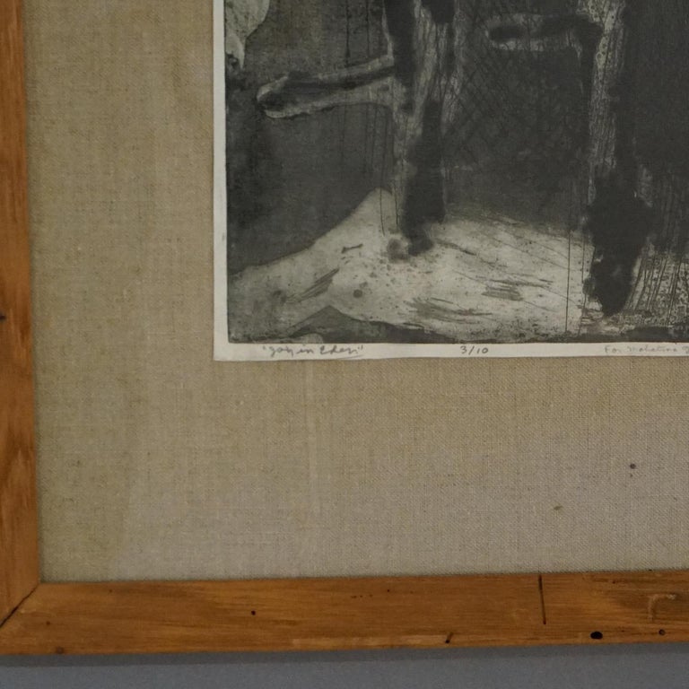 Mid Century Modern Ltd Ed Charcoal Litho #3/10 “Joy In Eden” for Ghandi, Signed