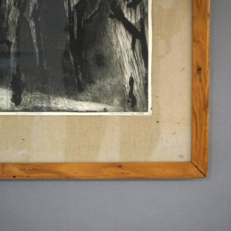 Mid Century Modern Ltd Ed Charcoal Litho #3/10 “Joy In Eden” for Ghandi, Signed