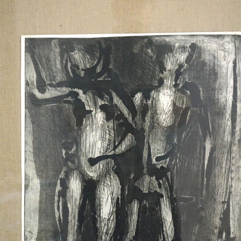 Mid Century Modern Ltd Ed Charcoal Litho #3/10 “Joy In Eden” for Ghandi, Signed
