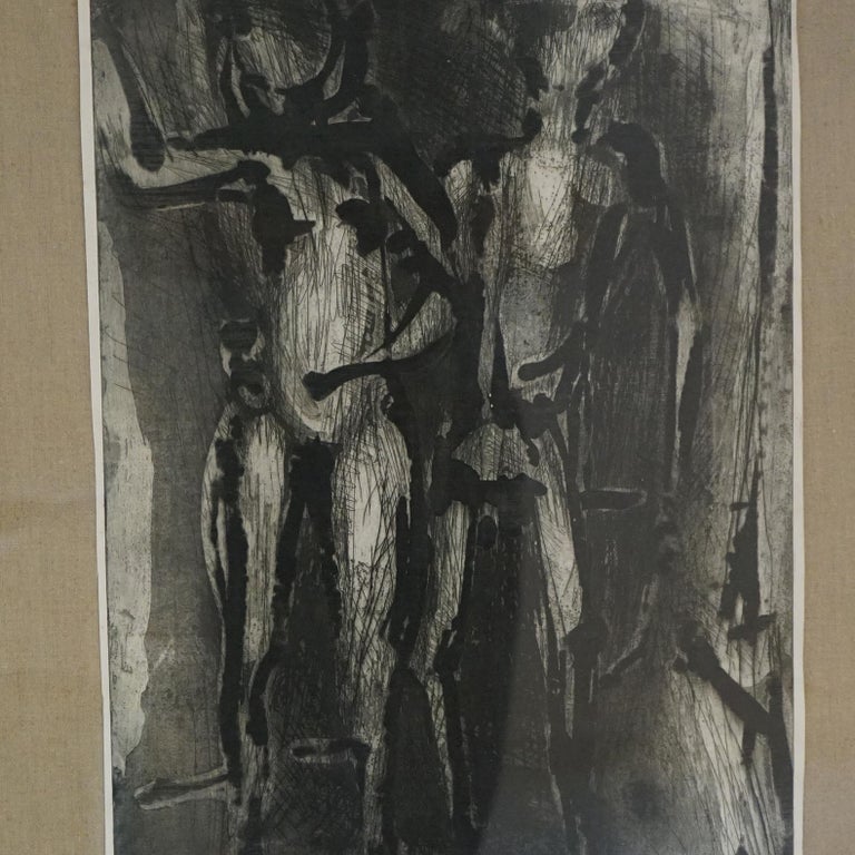 Mid Century Modern Ltd Ed Charcoal Litho #3/10 “Joy In Eden” for Ghandi, Signed
