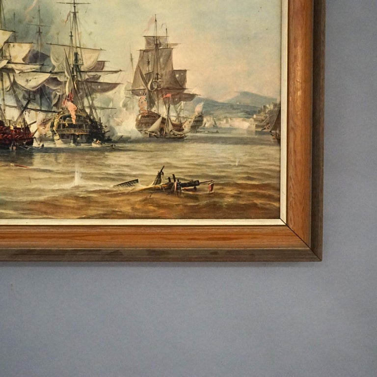 Mid Century Modern Seascape Print with Tall Mast Ships after Chambers C1950’s