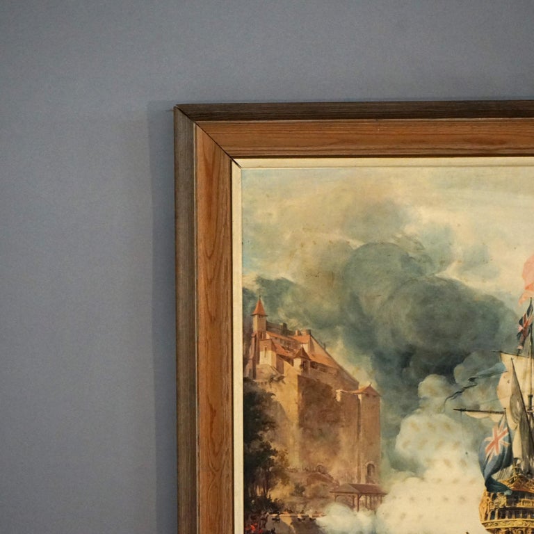 Mid Century Modern Seascape Print with Tall Mast Ships after Chambers C1950’s