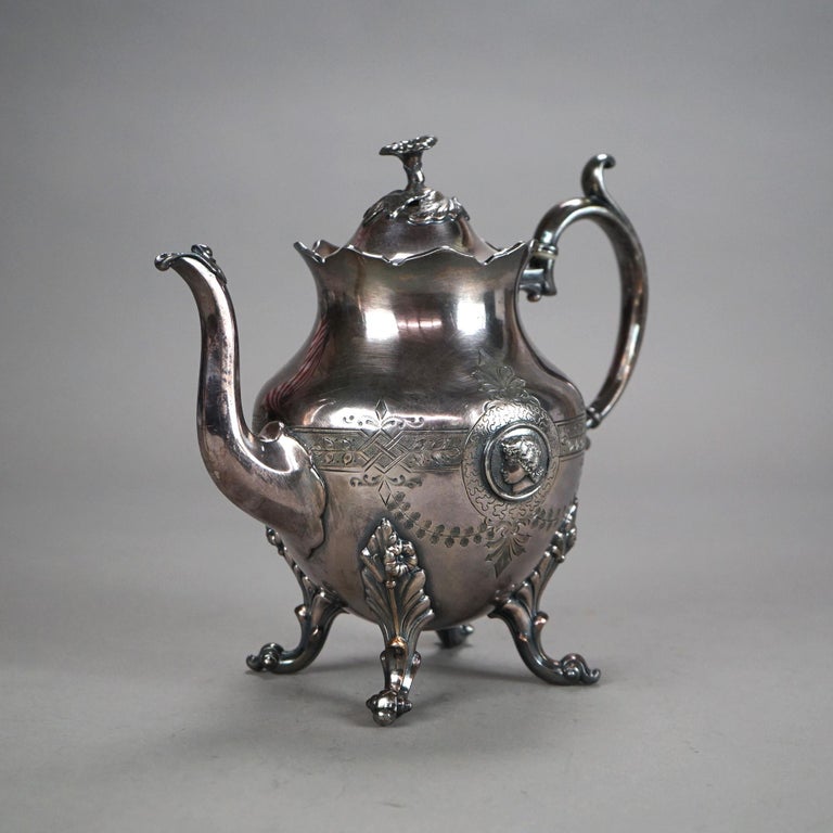 Antique Figural & Footed Silver Plated Teapot C1890