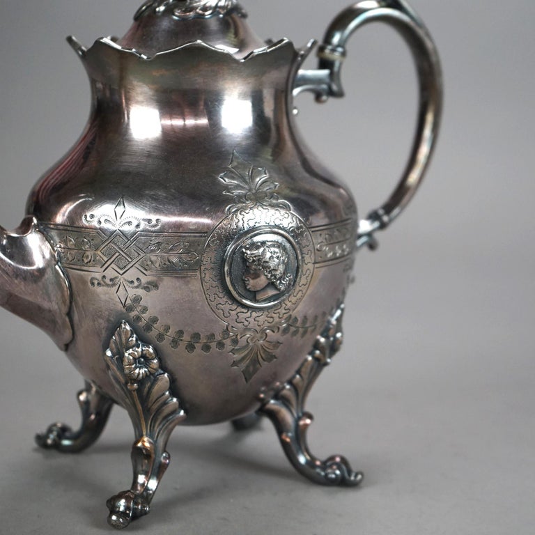 Antique Figural & Footed Silver Plated Teapot C1890