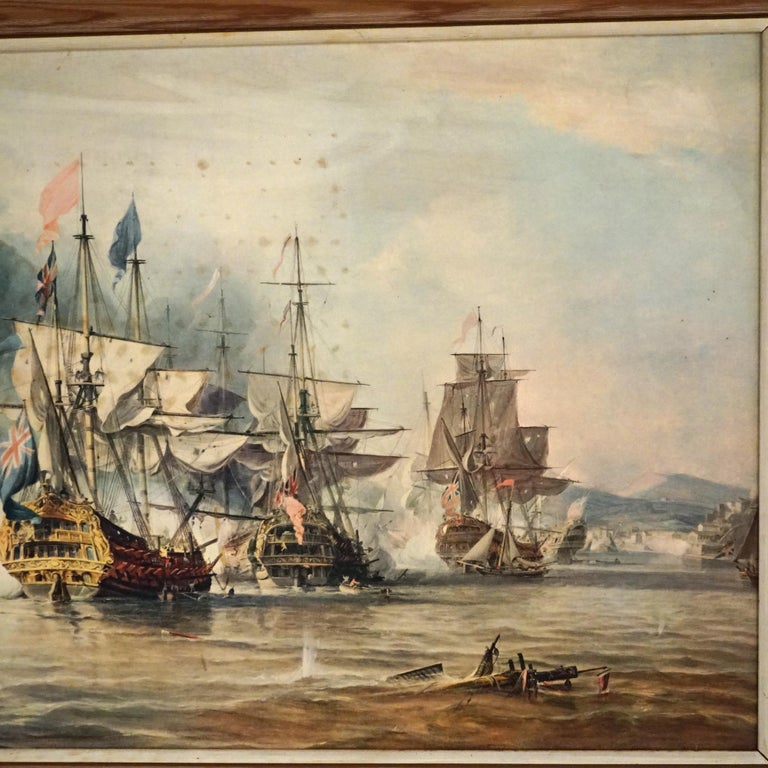 Mid Century Modern Seascape Print with Tall Mast Ships after Chambers C1950’s