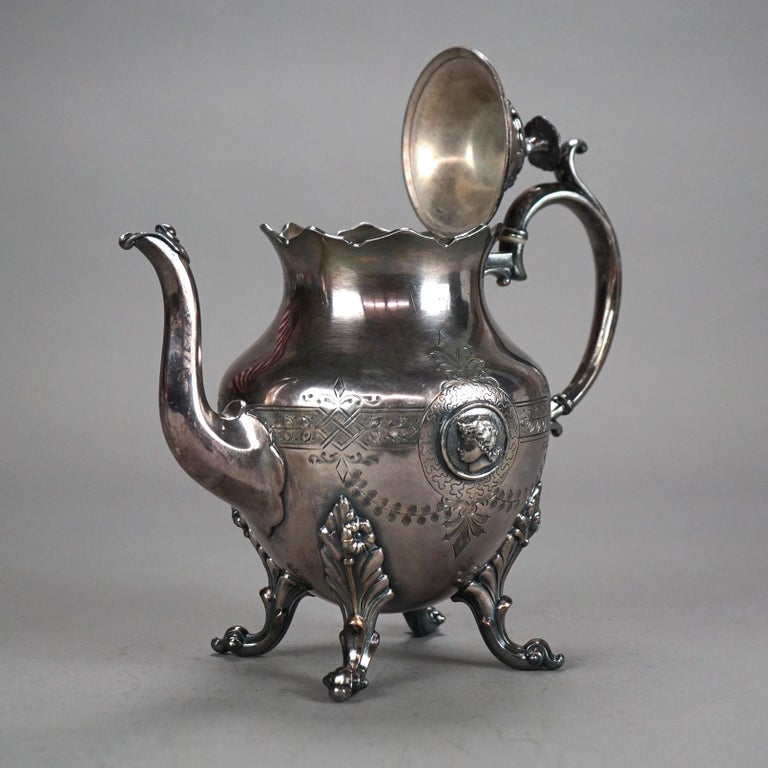 Antique Figural & Footed Silver Plated Teapot C1890