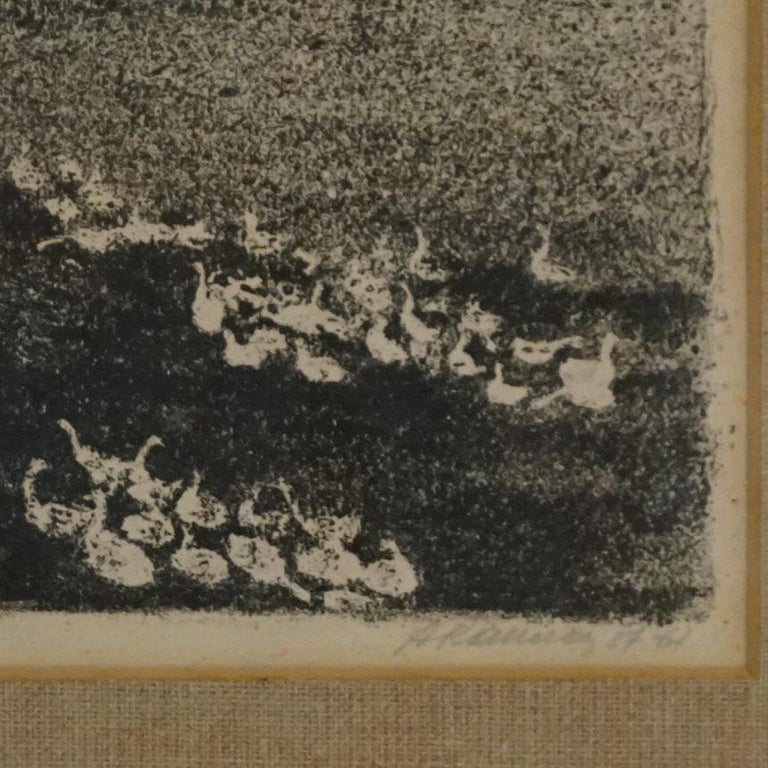 Mid Century Modern Impressionist Litho Night Scene Pencil Titled & Signed