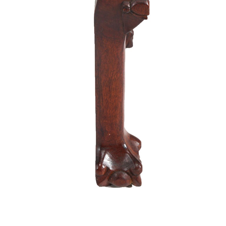 Chinese Deeply Carved Hardwood & Inset Marble Round Plant Stand 20thC