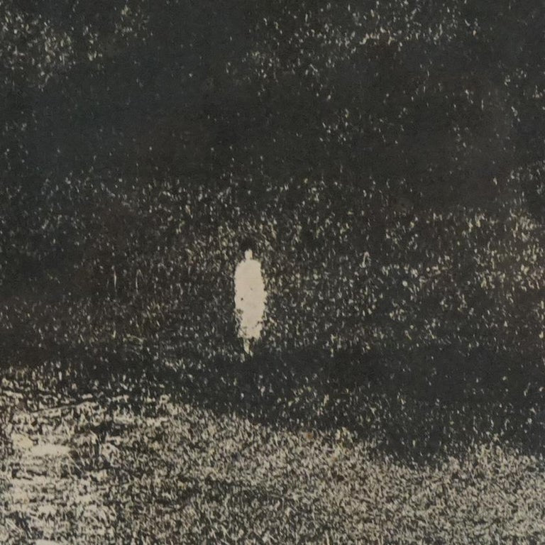 Mid Century Modern Impressionist Litho Night Scene Pencil Titled & Signed