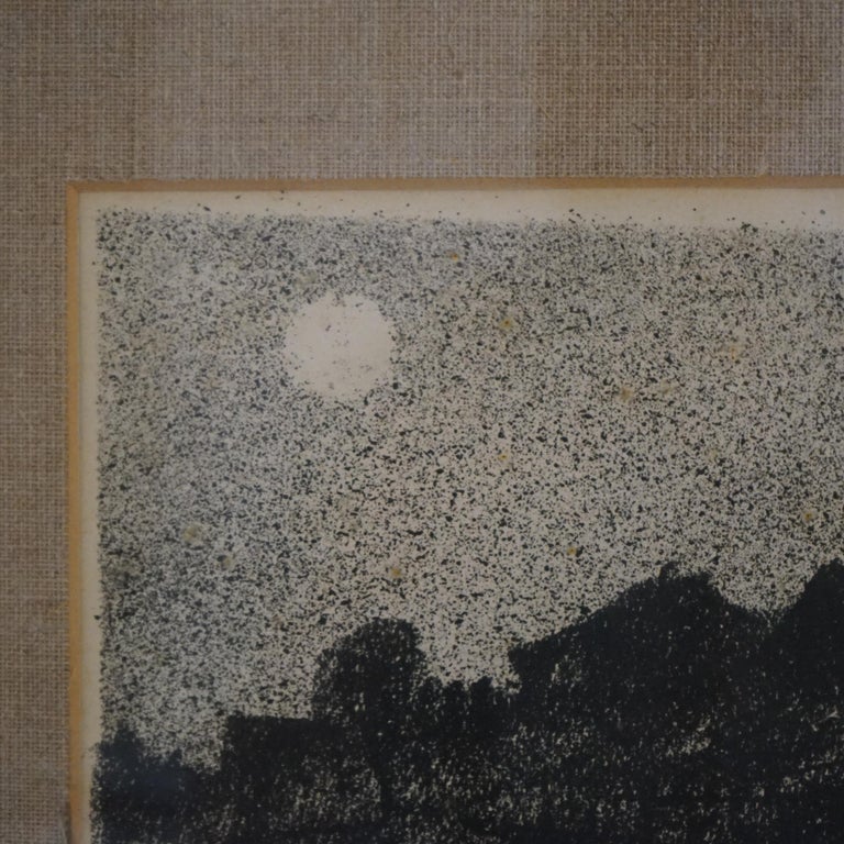 Mid Century Modern Impressionist Litho Night Scene Pencil Titled & Signed