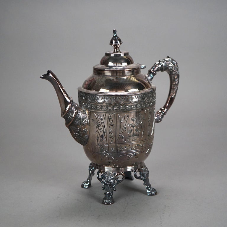 Four Piece Antique Silver Plated Footed Tea Set C1890