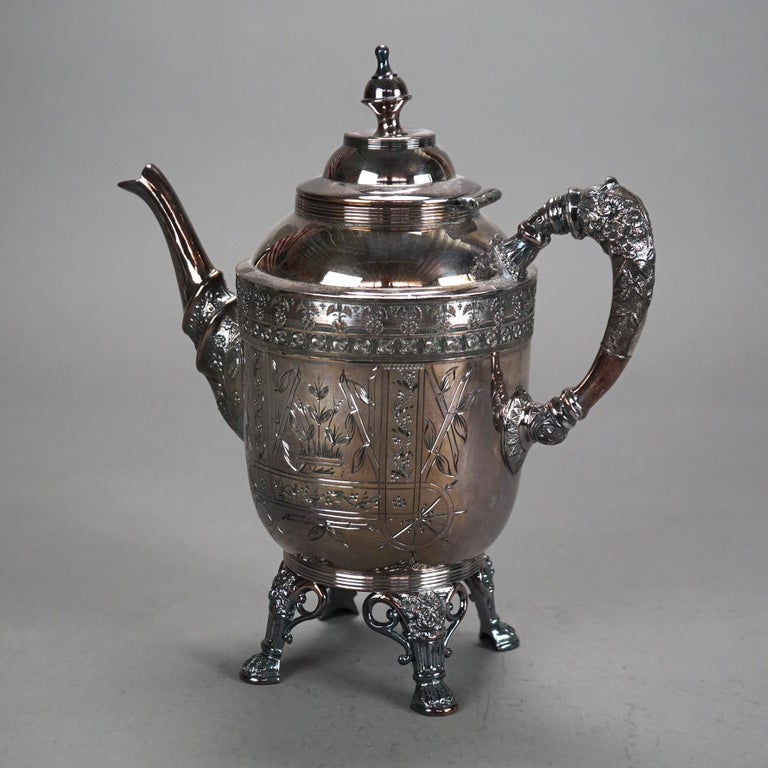 Four Piece Antique Silver Plated Footed Tea Set C1890