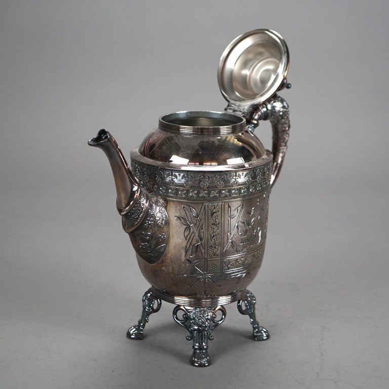 Four Piece Antique Silver Plated Footed Tea Set C1890