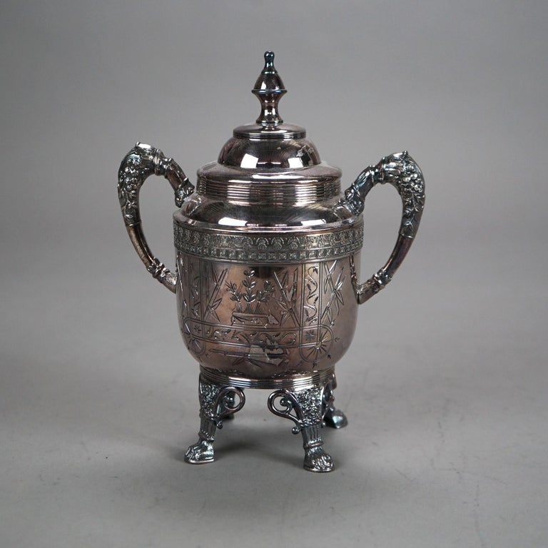 Four Piece Antique Silver Plated Footed Tea Set C1890