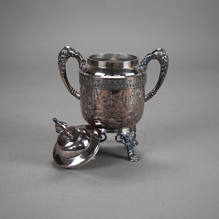 Four Piece Antique Silver Plated Footed Tea Set C1890