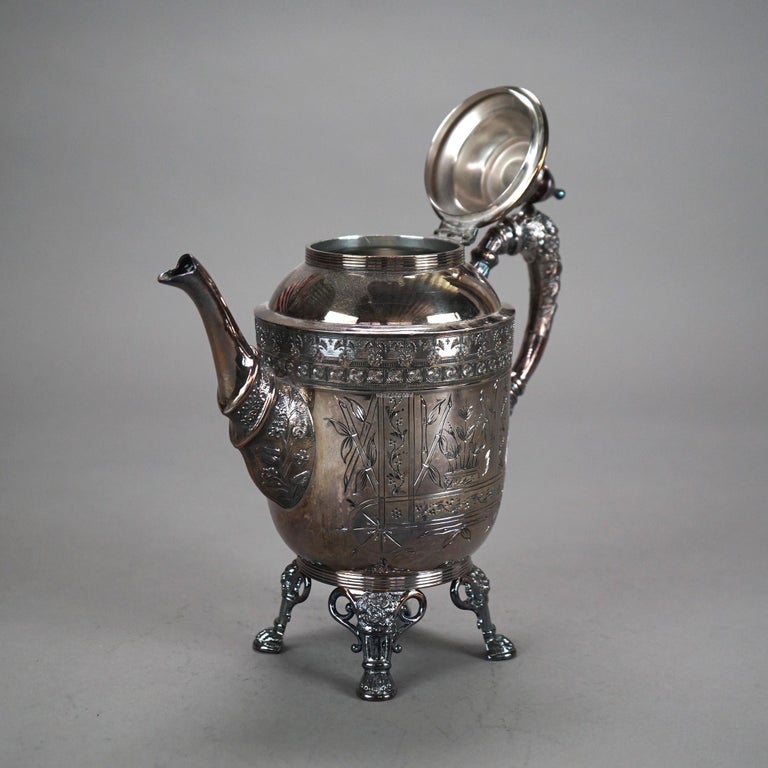 Four Piece Antique Silver Plated Footed Tea Set C1890