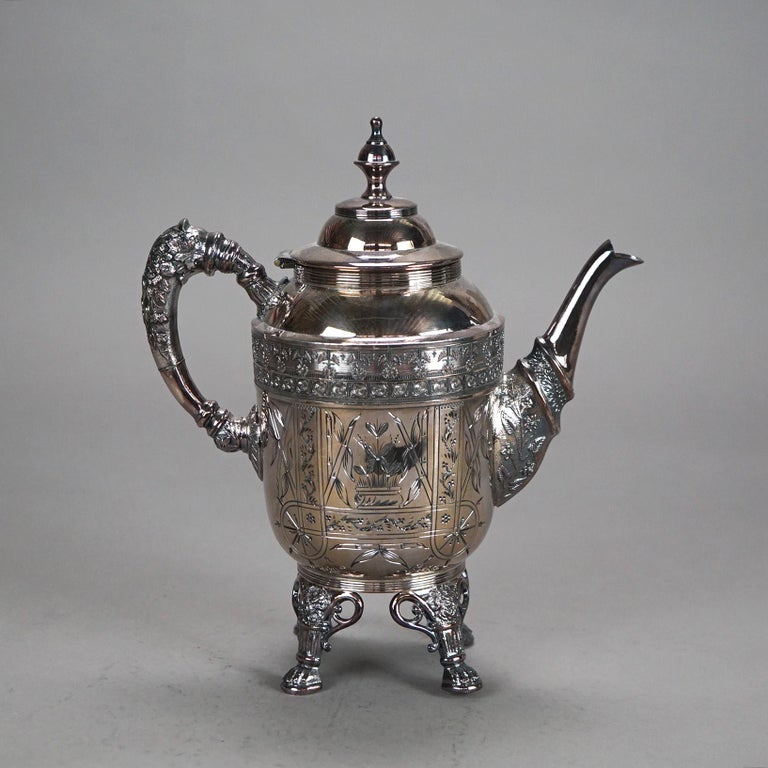 Four Piece Antique Silver Plated Footed Tea Set C1890