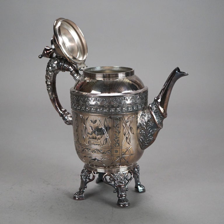 Four Piece Antique Silver Plated Footed Tea Set C1890