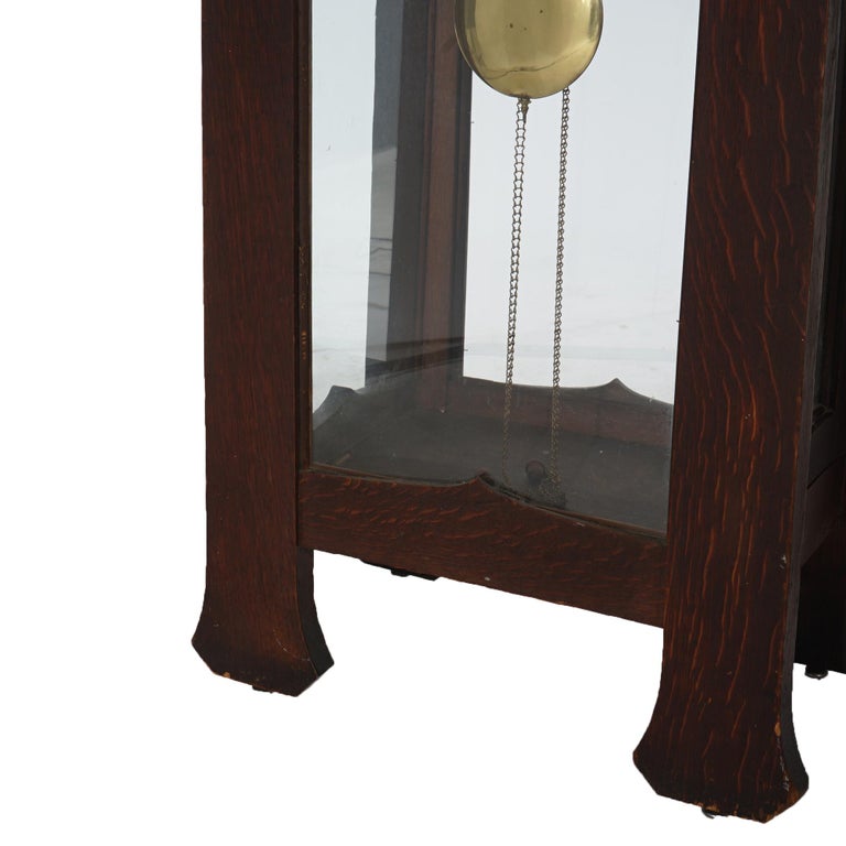 Antique Arts & Crafts Mission Stickley School Oak Grandfather Clock C1910