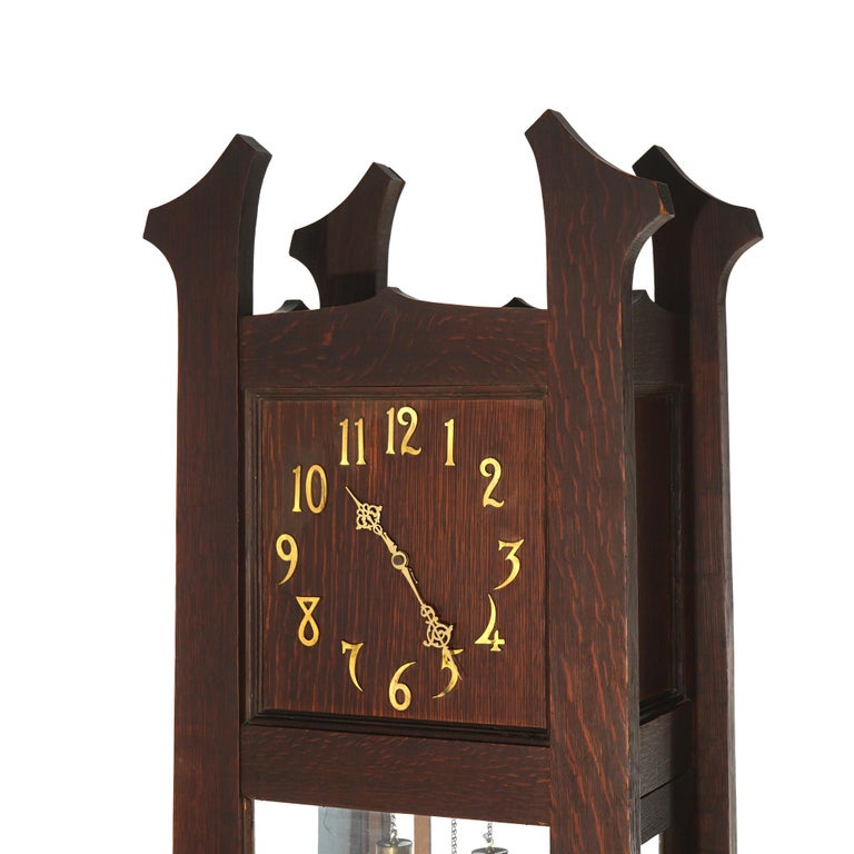 Antique Arts & Crafts Mission Stickley School Oak Grandfather Clock C1910