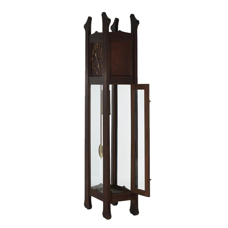 Antique Arts & Crafts Mission Stickley School Oak Grandfather Clock C1910