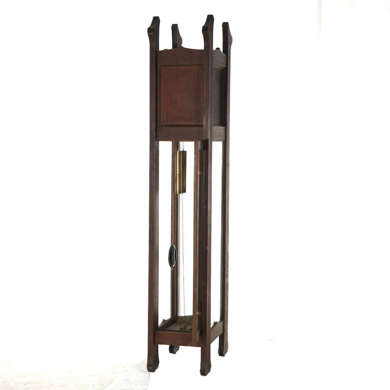 Antique Arts & Crafts Mission Stickley School Oak Grandfather Clock C1910