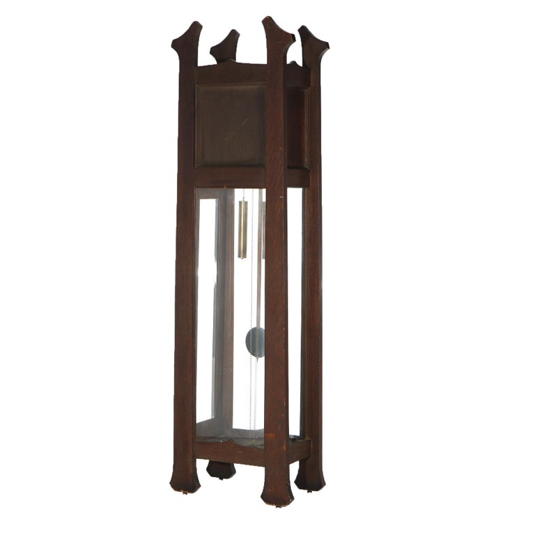 Antique Arts & Crafts Mission Stickley School Oak Grandfather Clock C1910