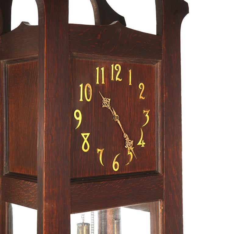 Antique Arts & Crafts Mission Stickley School Oak Grandfather Clock C1910