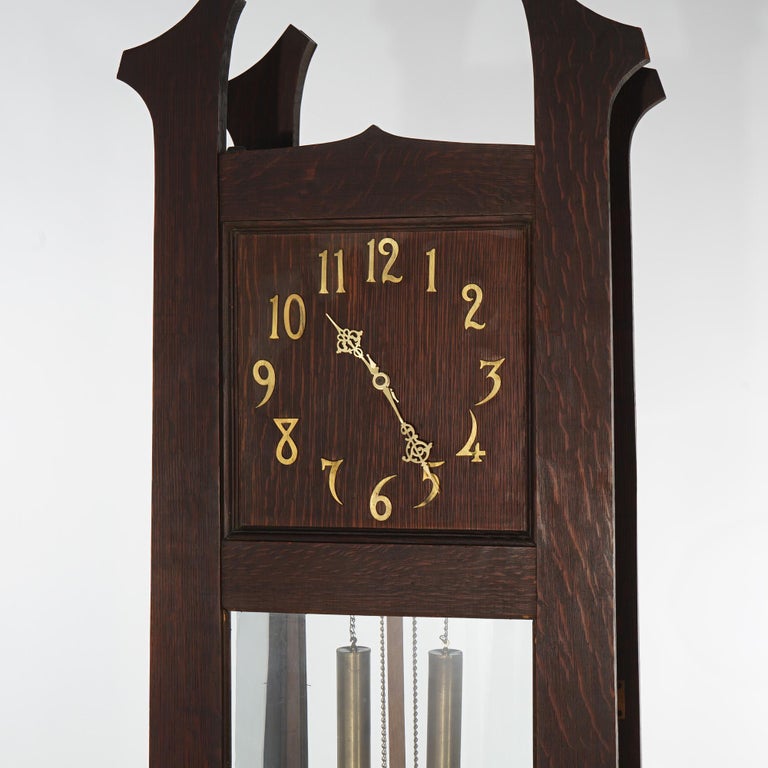 Antique Arts & Crafts Mission Stickley School Oak Grandfather Clock C1910