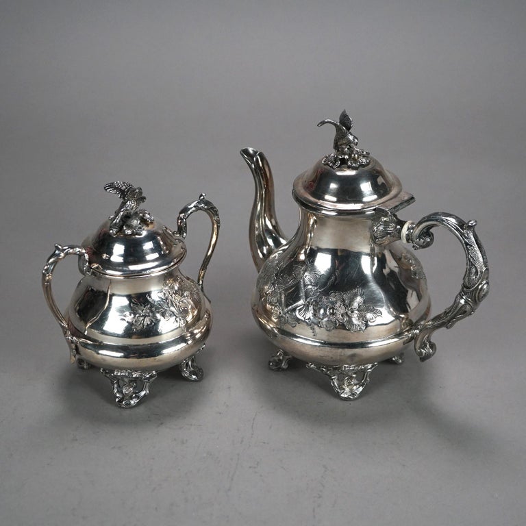 Two Piece Antique Footed & Figural Silver Plated Tea Set C1890