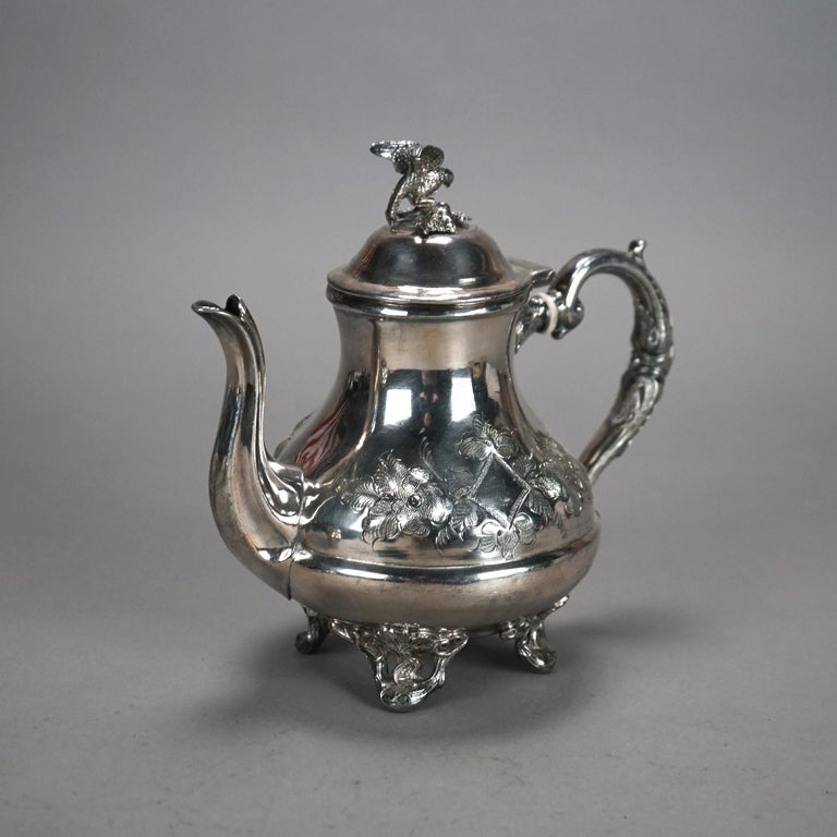 Two Piece Antique Footed & Figural Silver Plated Tea Set C1890